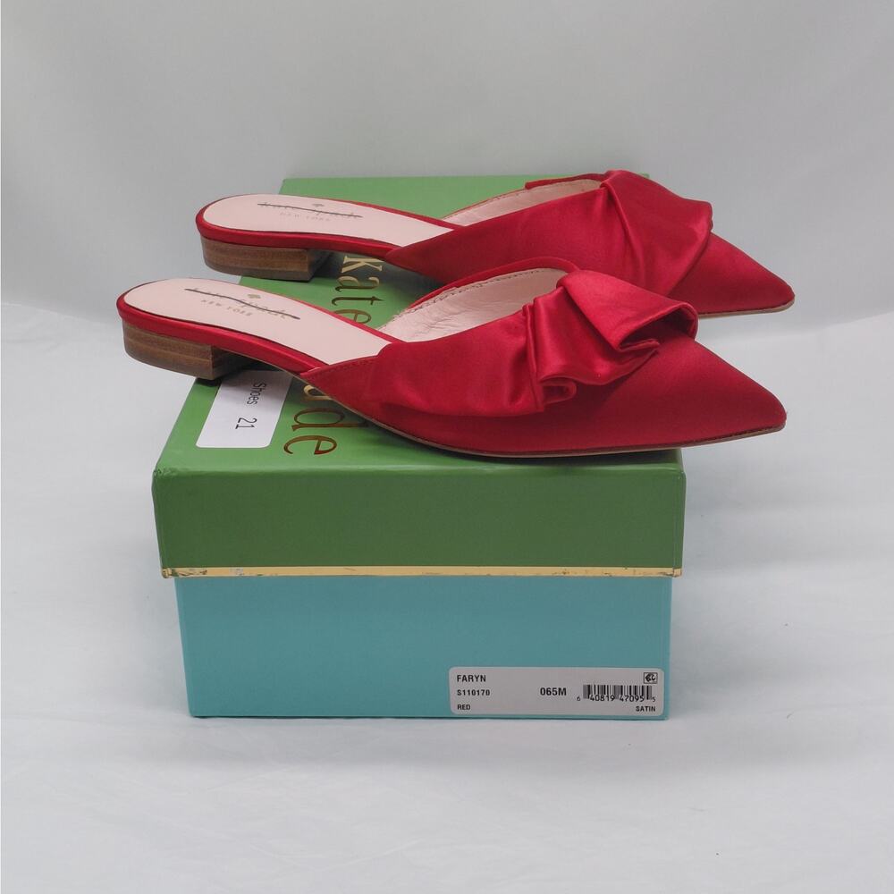 Kate Spade Womens Slip On Mules Flats 6.5M Red Satin Dressy Pointed Toe Sandals